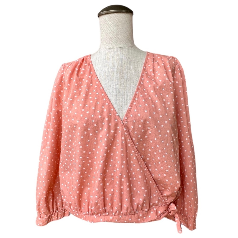 Madewell Wrap Top in Star Scatter Novelty Print Tie Front Blouse XL